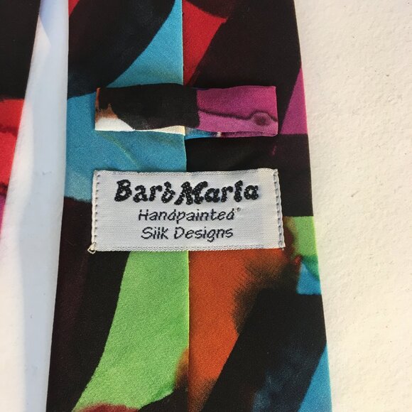 Barb Maria Handpainted Silk Tie Vintage Rainbow Tie Dye Abstract Multicolour - Picture 2 of 14